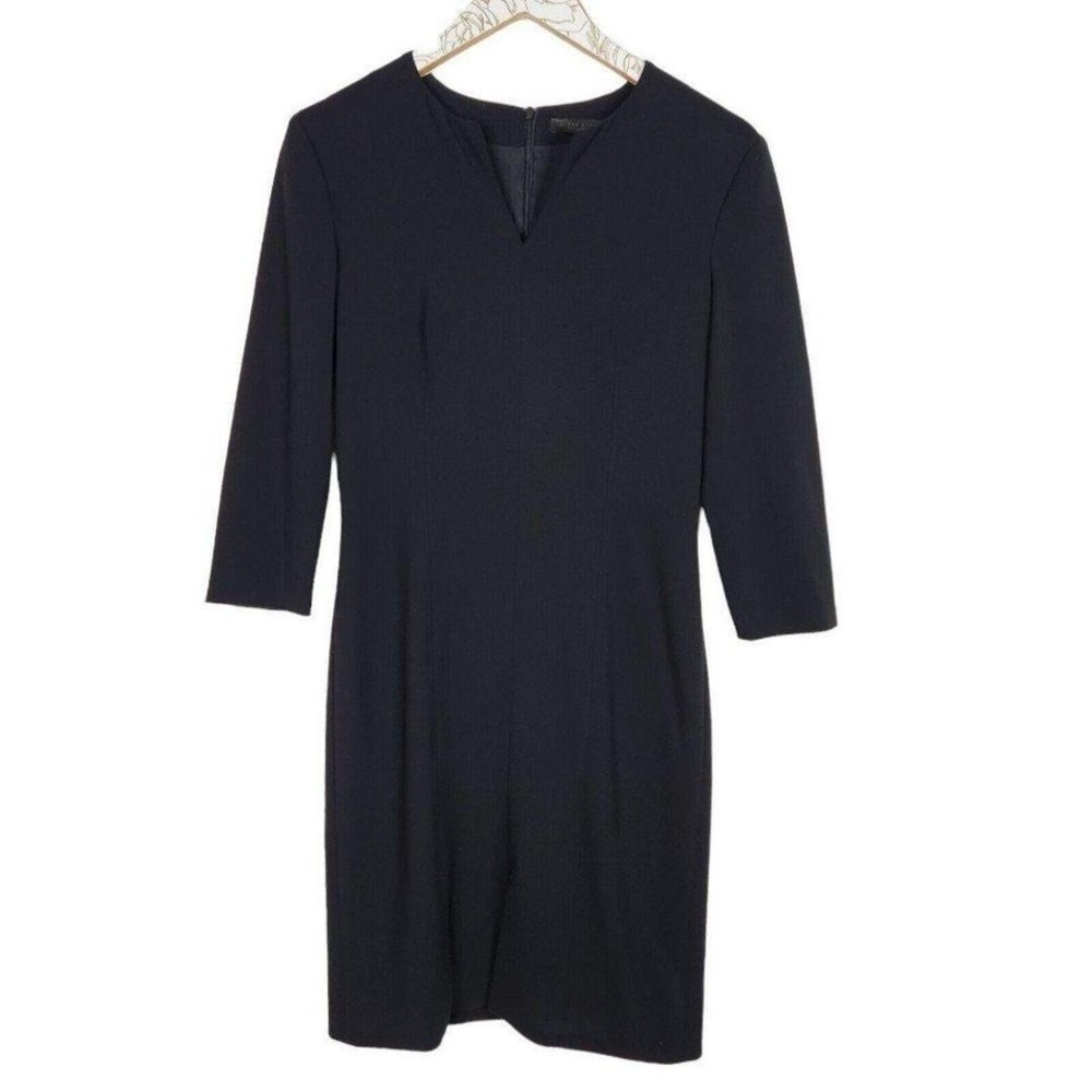 THE ROW Dress Womens 6 Black Luxury Midi Dress Wool Silk Blend Shift Dress